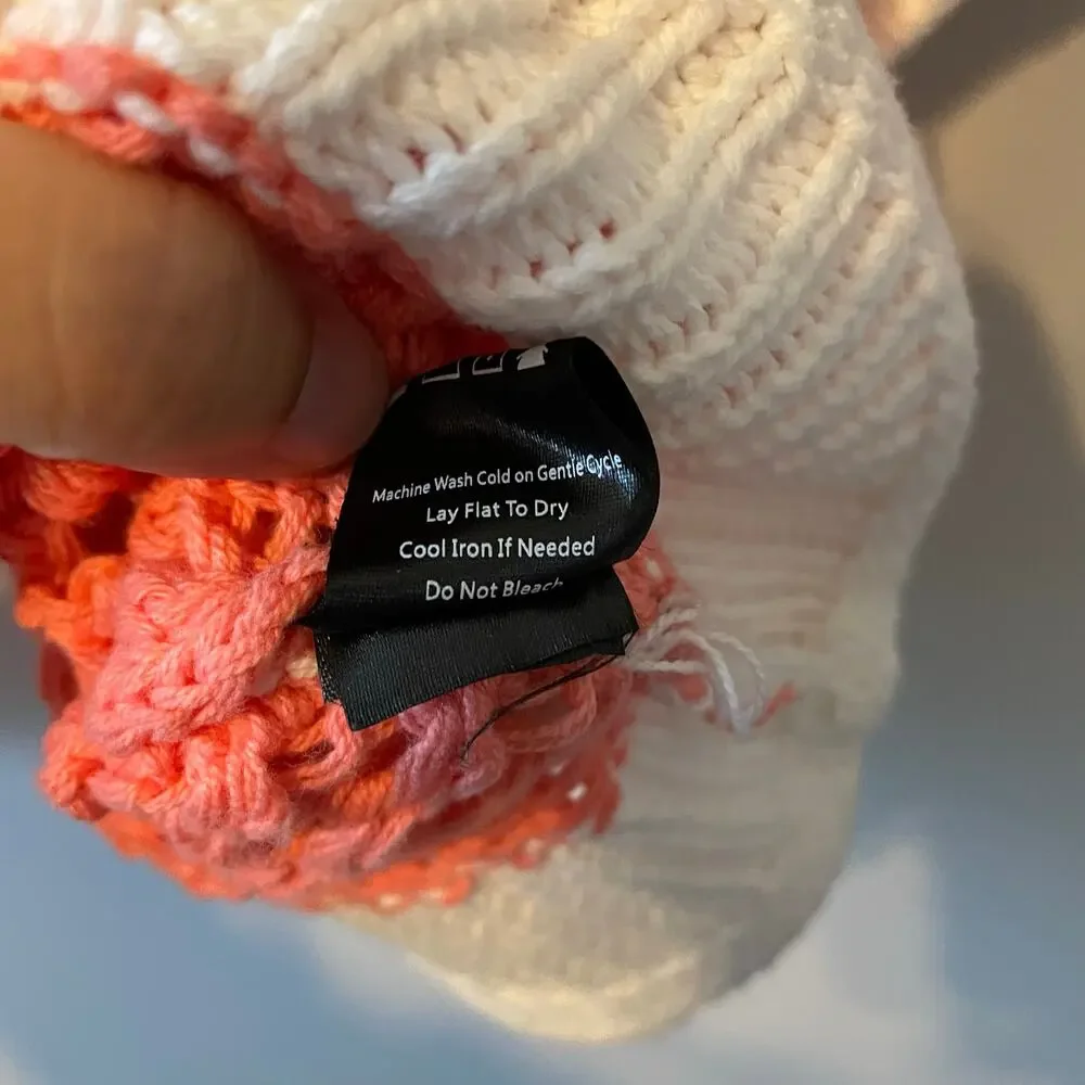 POL Flower Open Knit Crochet Sweater Daisy orange sz S - Picture 13 of 14